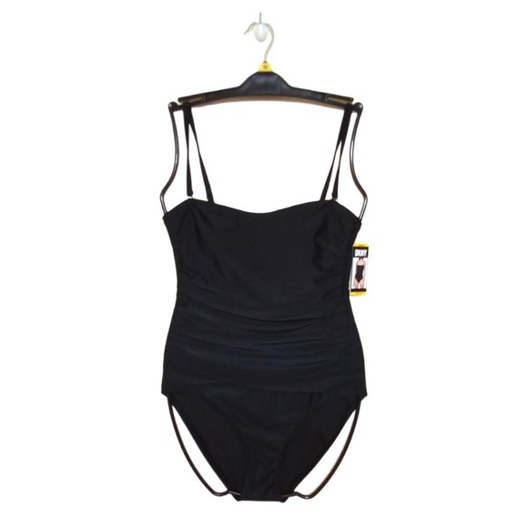 DKNY Black Shirred Convertible Bathing Suit NWT Size M - Picture 4 of 7